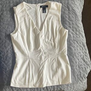 White House Black Market White Sleeveless V-Neck Blouse